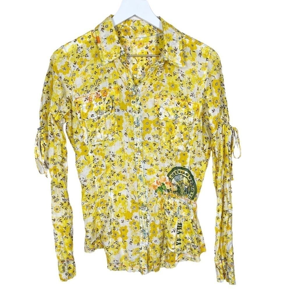 Johnny Was Yellow Floral Button Down Shirt